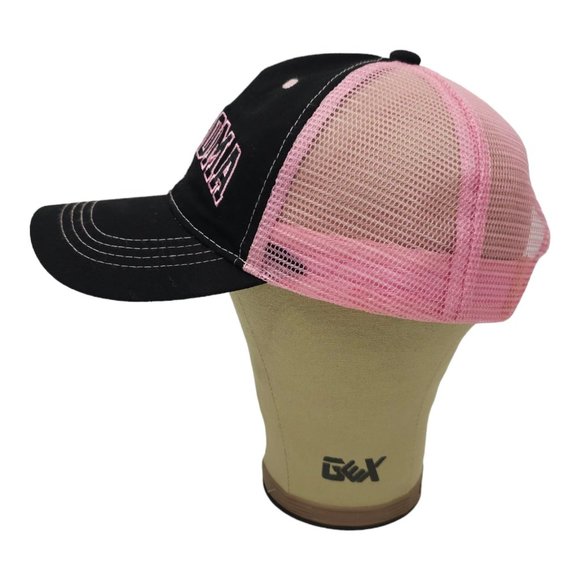 Real Time Oklahoma Mesh Snapback Cap Trucker Baseball Hat Pink Black Embroidered - Picture 10 of 13